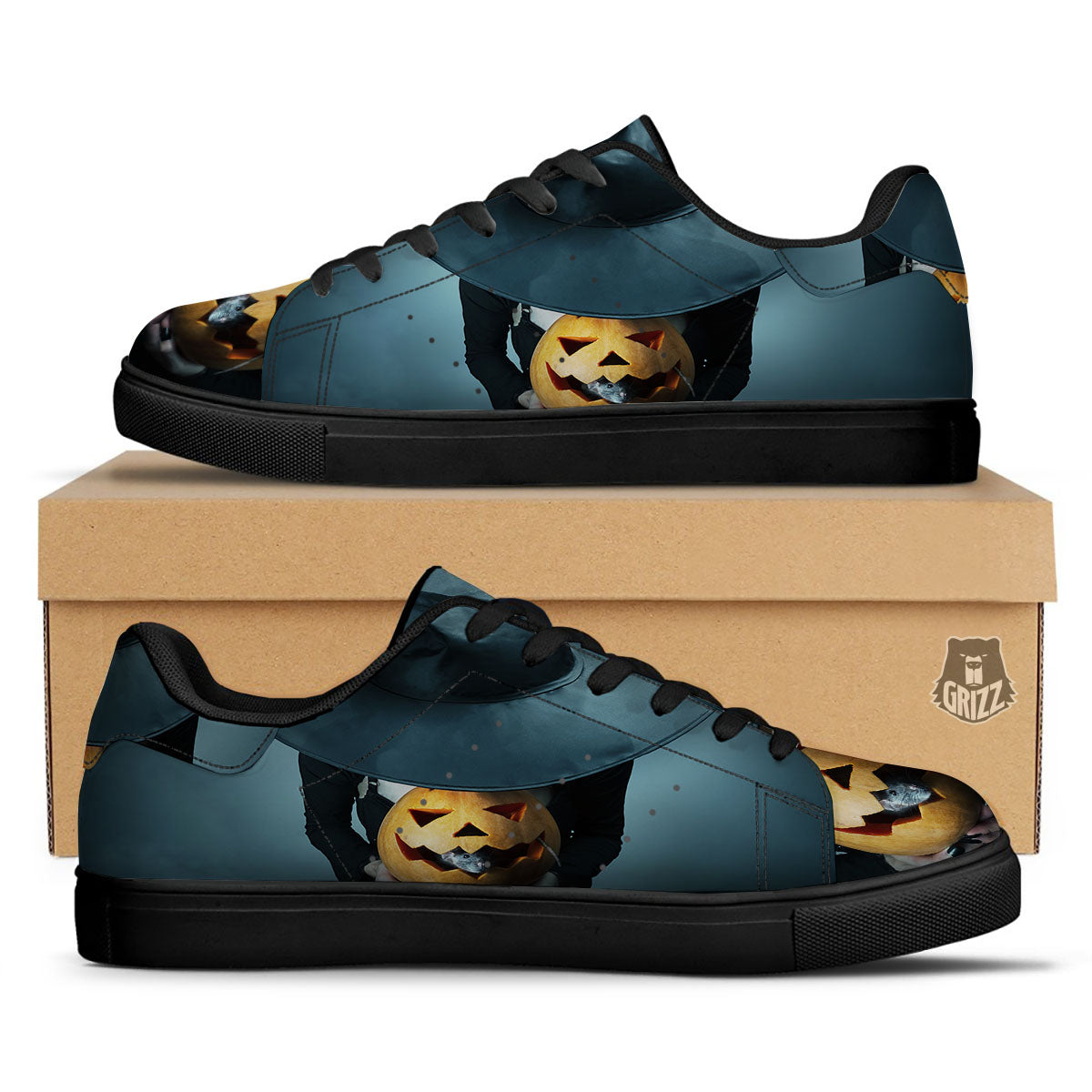 Horror Witch Halloween Print Black Low Top Sneakers-grizzshop