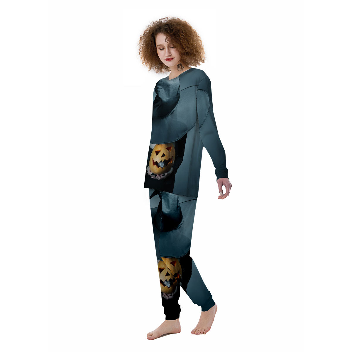 Horror Witch Halloween Print Women's Pajamas-grizzshop