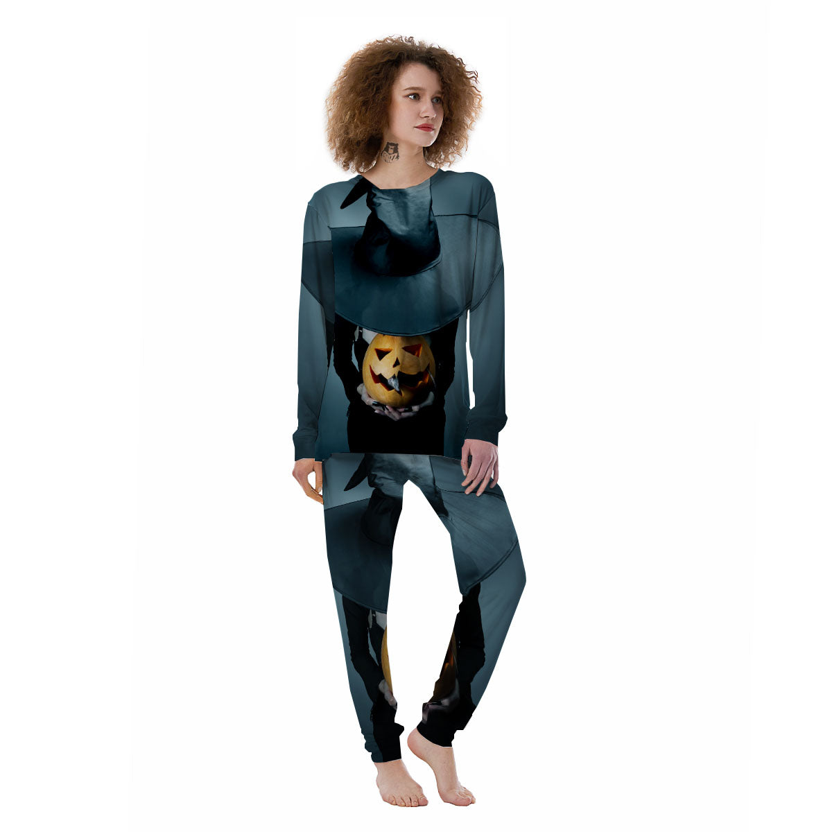 Horror Witch Halloween Print Women's Pajamas-grizzshop