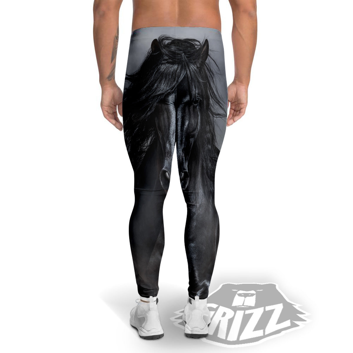 Horse Black Stallion Print Men's Leggings-grizzshop