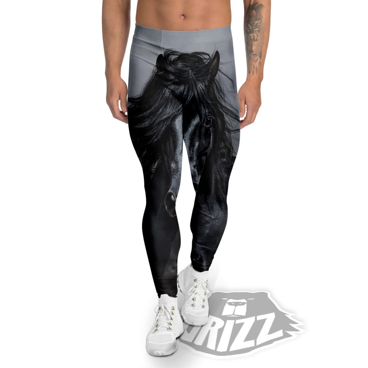 Horse Black Stallion Print Men's Leggings-grizzshop