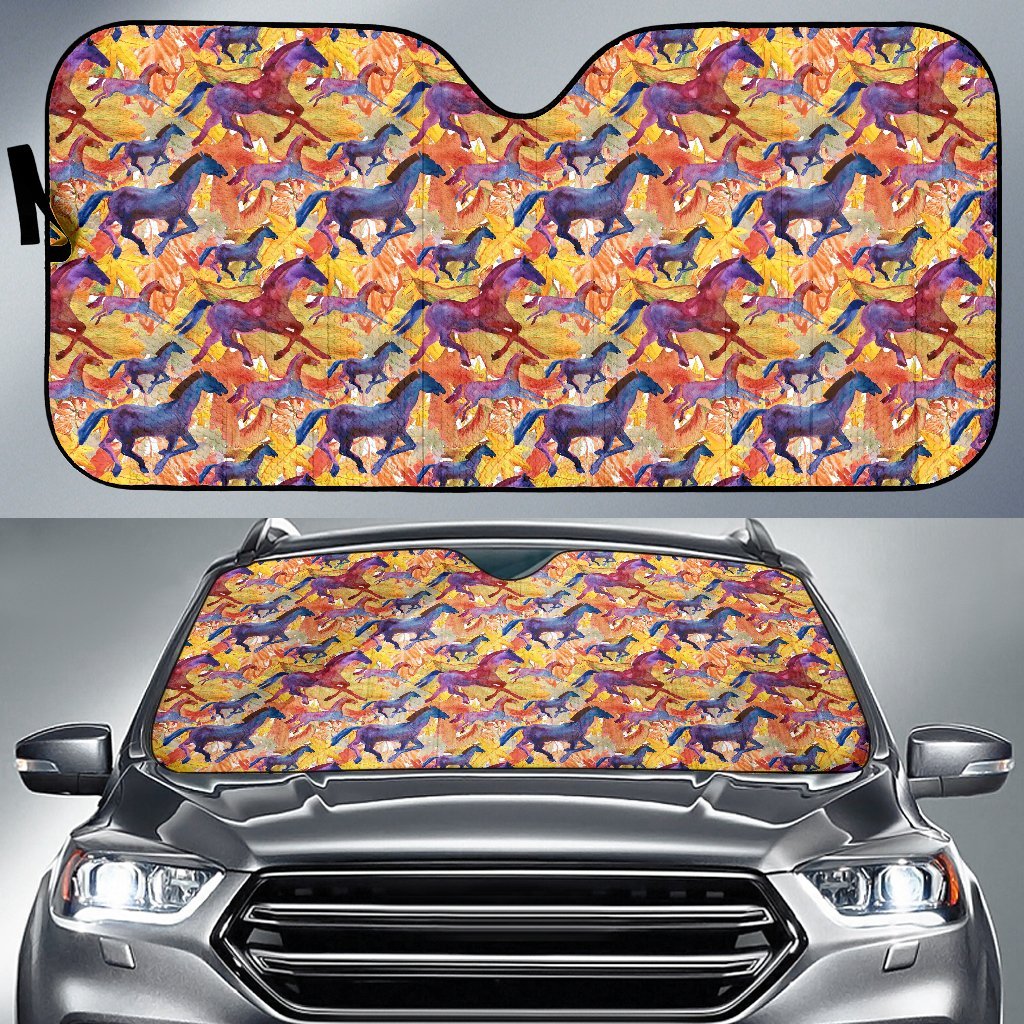Horse Hand Drawn Pattern Print Car Sun Shade-grizzshop