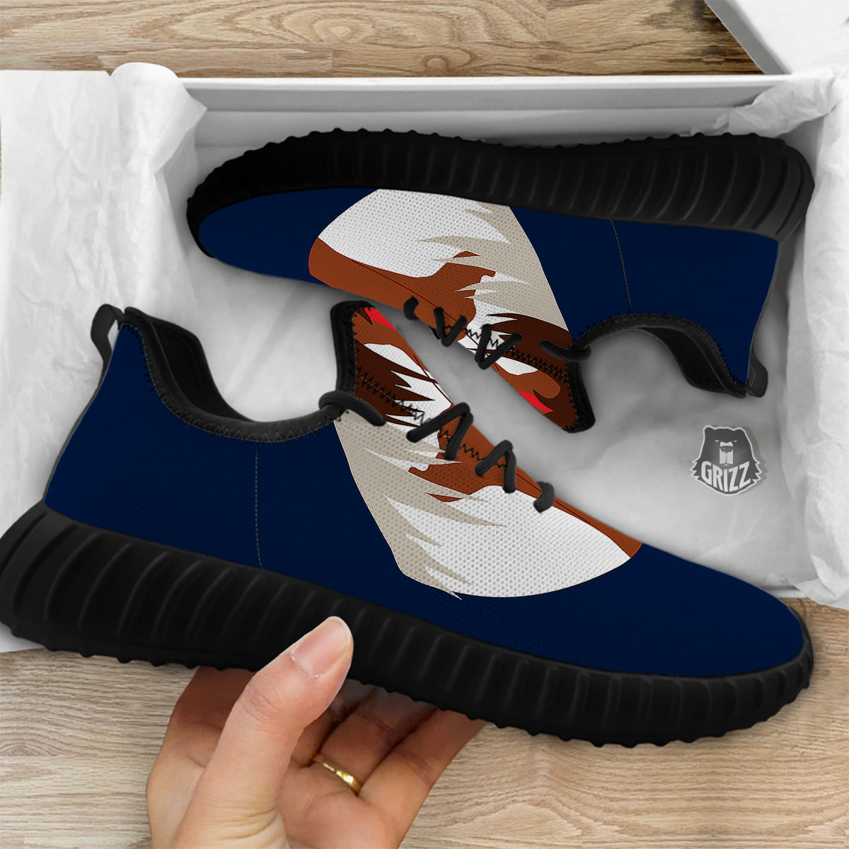 Horse Portrait Dark Blue Print Black Walking Shoes-grizzshop