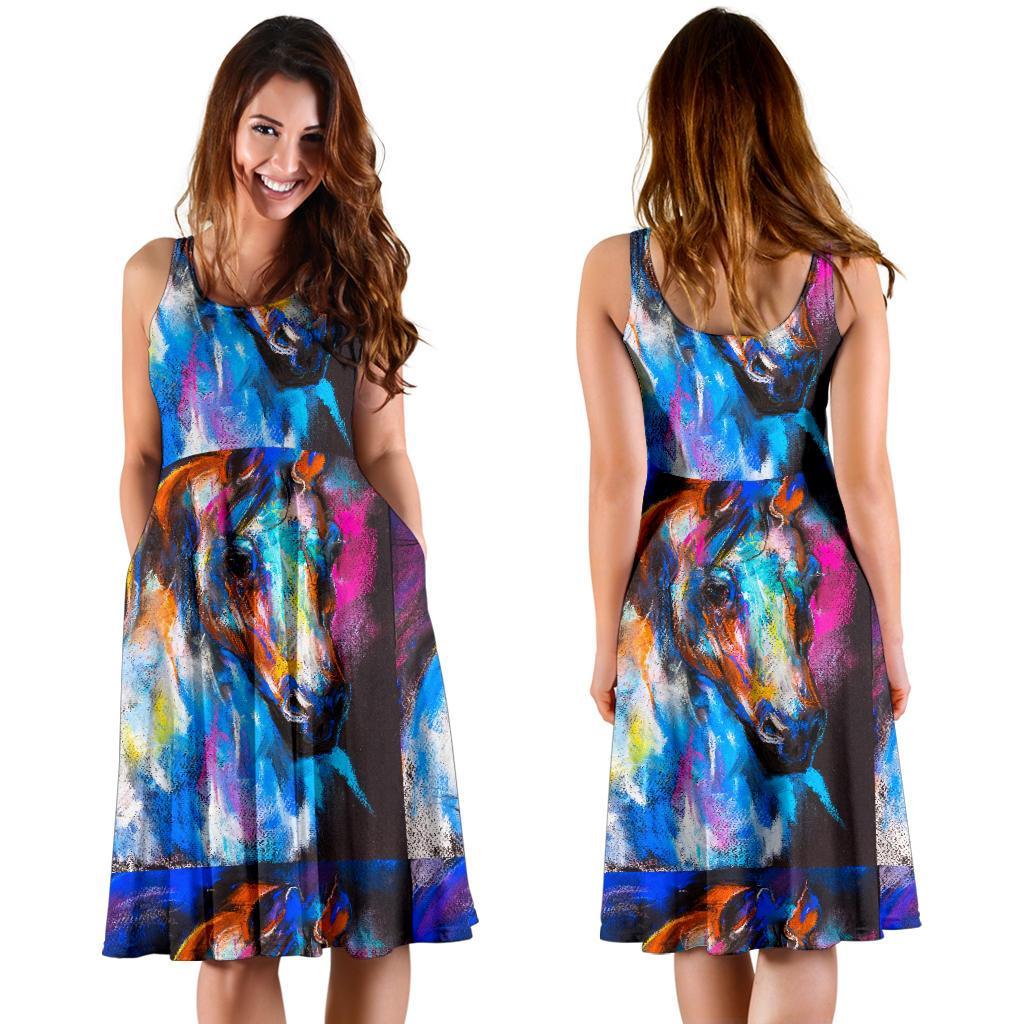 Horse Portrait Pattern Print Dress-grizzshop