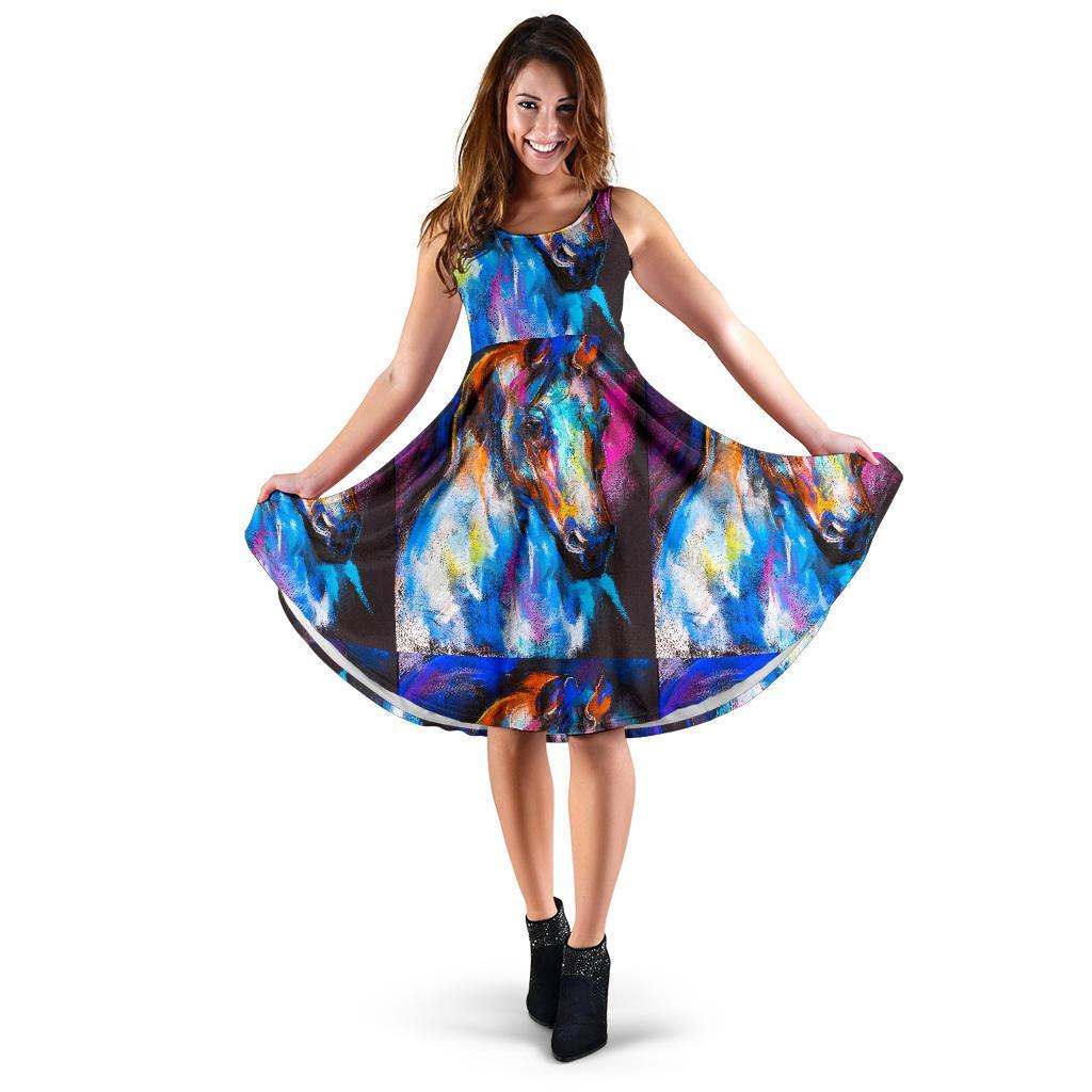Horse Portrait Pattern Print Dress-grizzshop