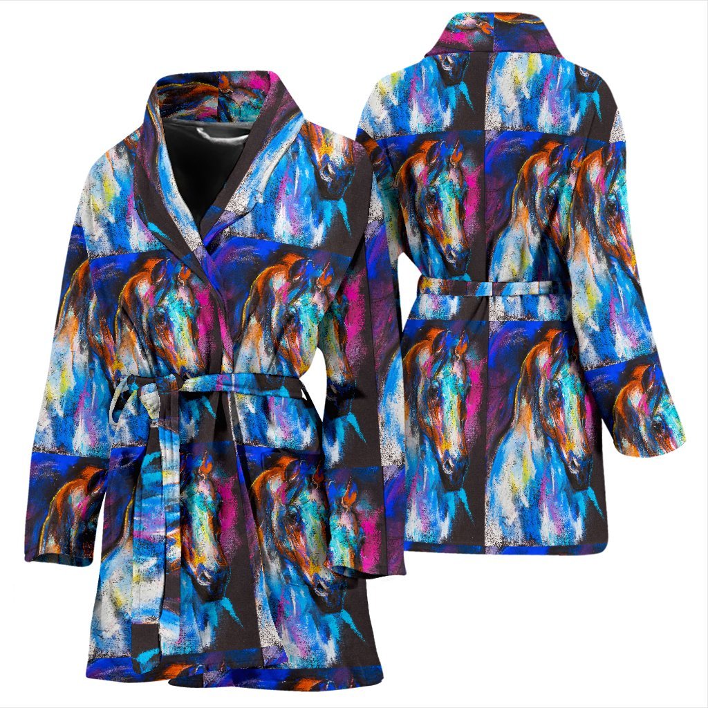 Horse Portrait Pattern Print Women Long Robe-grizzshop