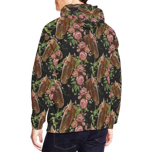 Horse Rose Pattern Print Men Pullover Hoodie-grizzshop