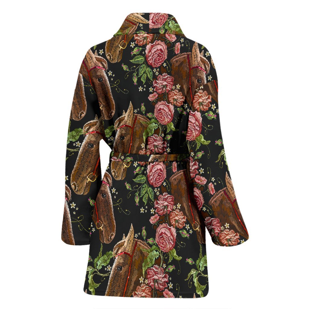 Horse Rose Pattern Print Women Long Robe-grizzshop