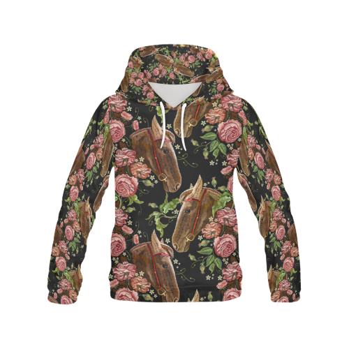 Horse Rose Pattern Print Women Pullover Hoodie-grizzshop