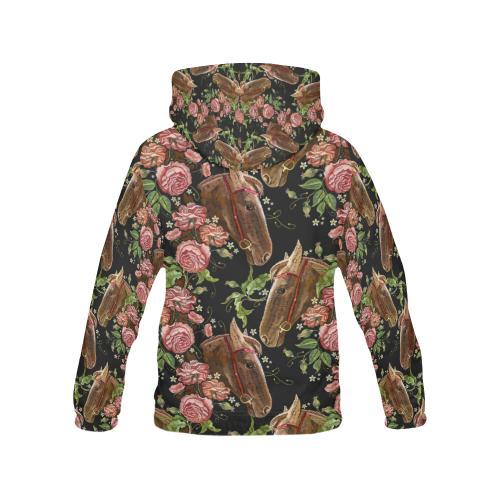 Horse Rose Pattern Print Women Pullover Hoodie-grizzshop