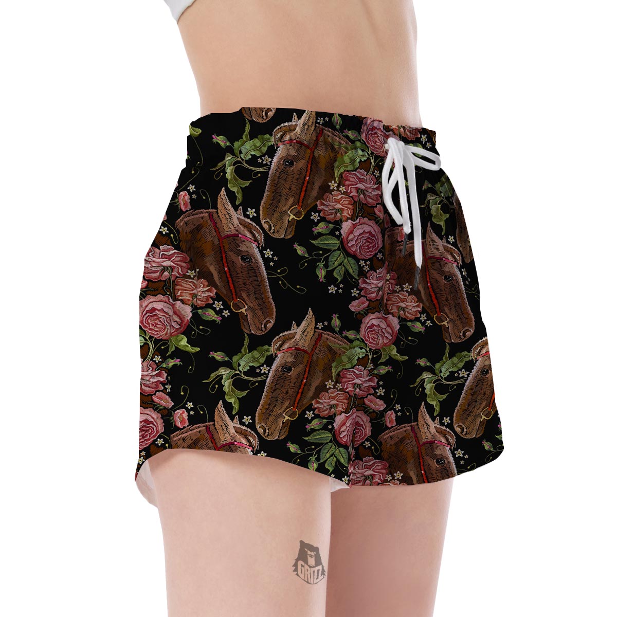 Horse Rose Pattern Print Women's Shorts-grizzshop