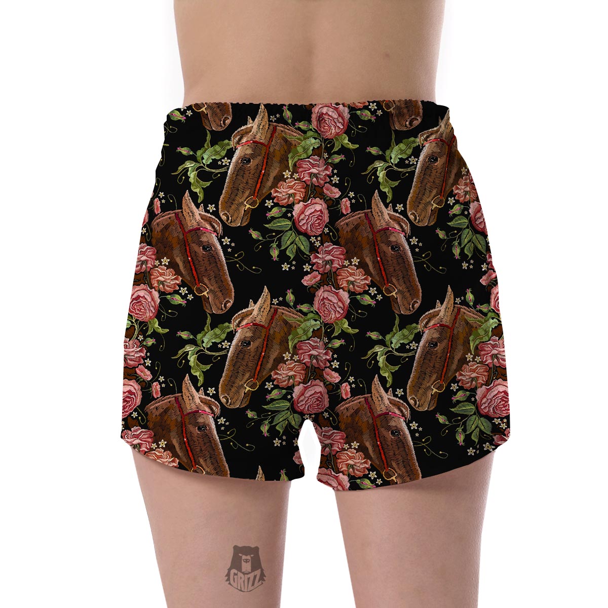 Horse Rose Pattern Print Women's Shorts-grizzshop