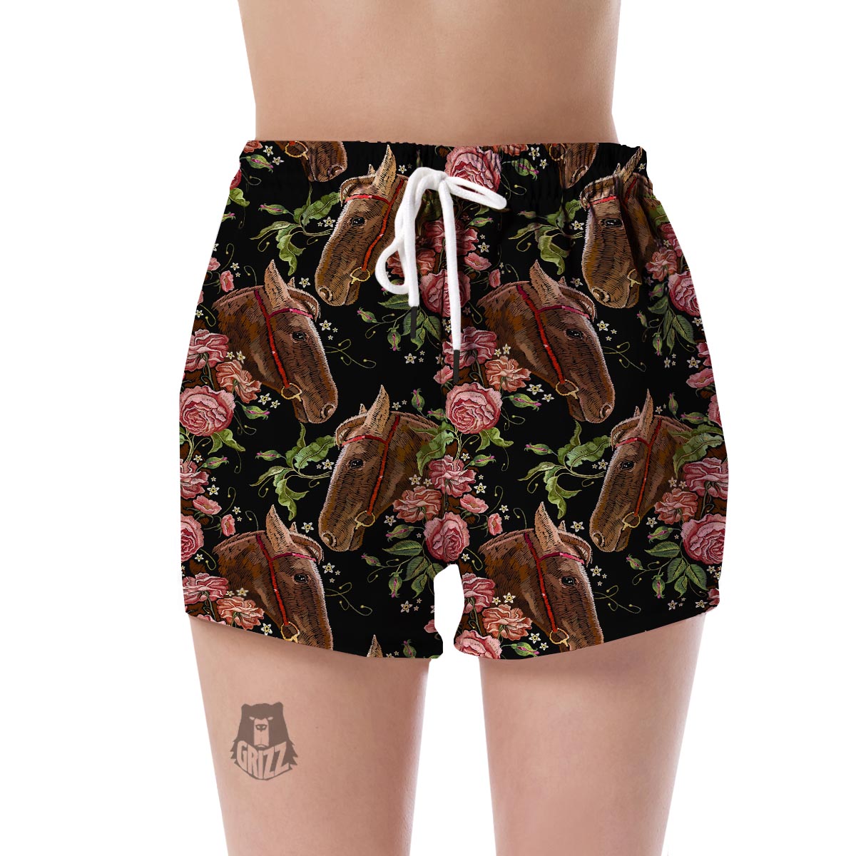 Horse Rose Pattern Print Women's Shorts-grizzshop