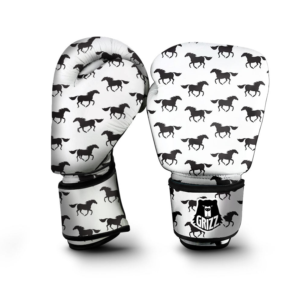 Horse White And Black Print Pattern Boxing Gloves-grizzshop