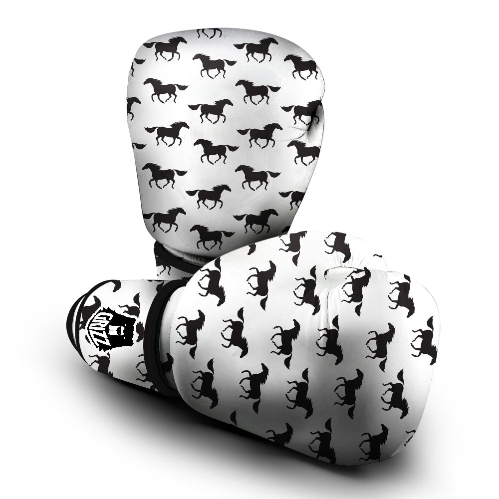 Horse White And Black Print Pattern Boxing Gloves-grizzshop