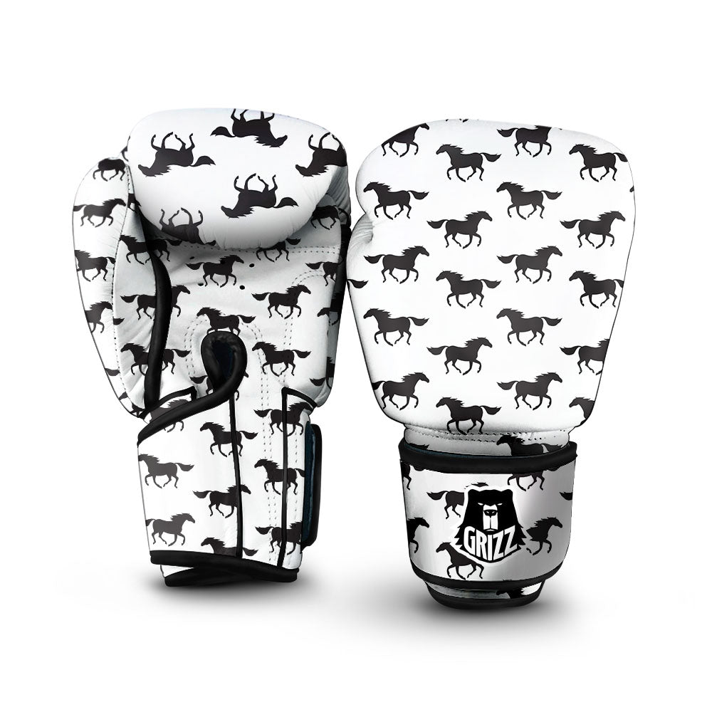 Horse White And Black Print Pattern Boxing Gloves-grizzshop
