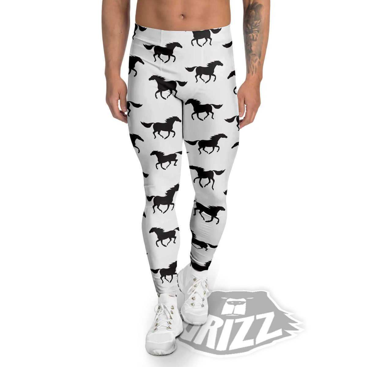 Horse White And Black Print Pattern Men's Leggings-grizzshop