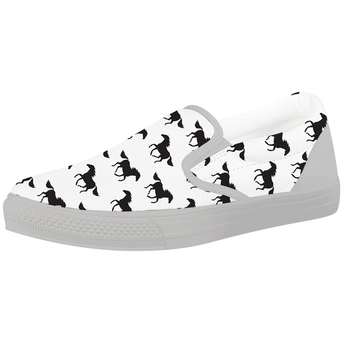 Horse White And Black Print Pattern White Slip On Shoes-grizzshop
