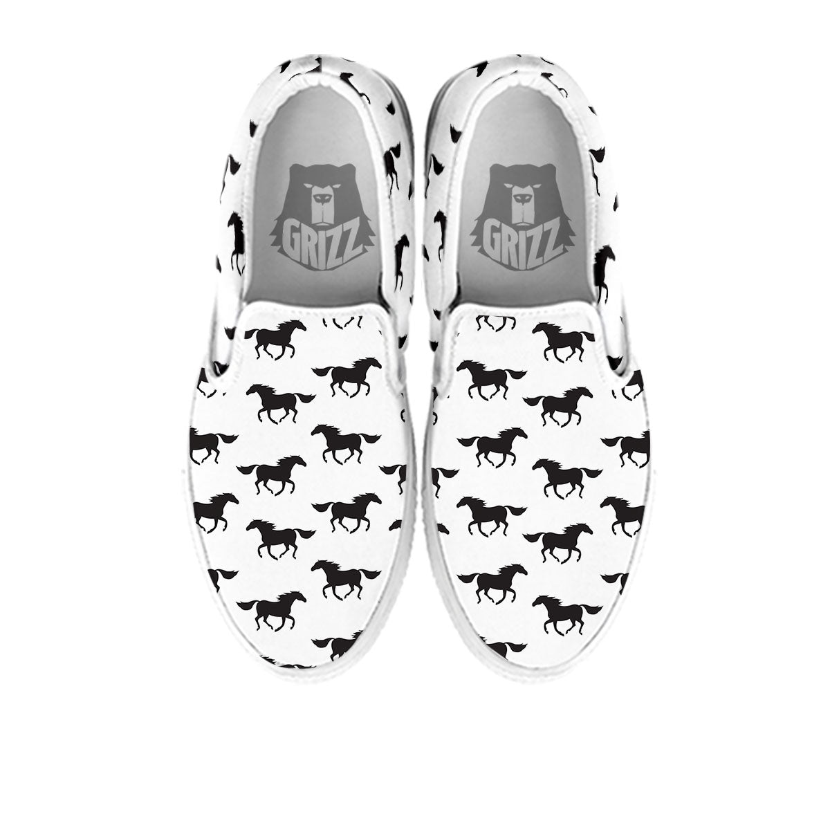 Horse White And Black Print Pattern White Slip On Shoes-grizzshop