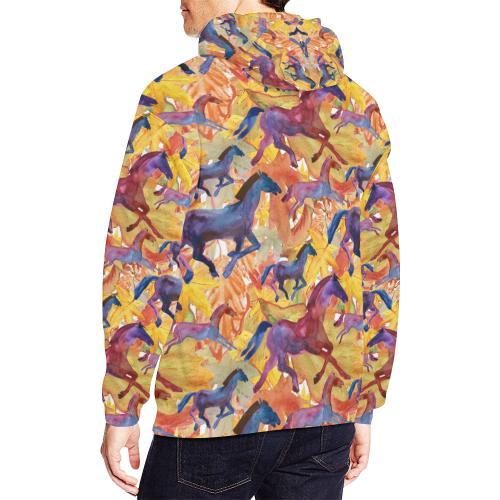Horse Hand Drawn Pattern Print Men Pullover Hoodie-grizzshop