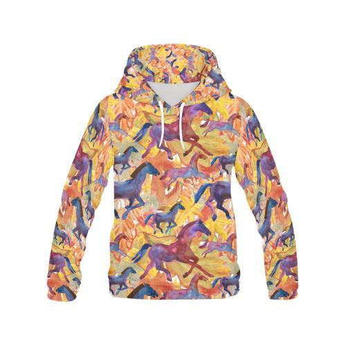 Horse Hand Drawn Pattern Print Men Pullover Hoodie-grizzshop