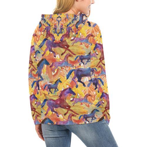 Horse Hand Drawn Pattern Print Women Pullover Hoodie-grizzshop