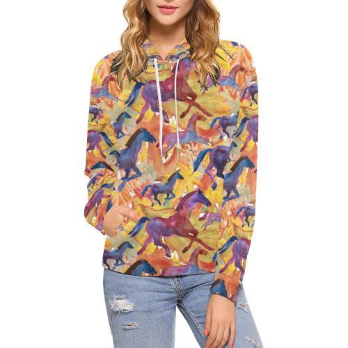 Horse Hand Drawn Pattern Print Women Pullover Hoodie-grizzshop