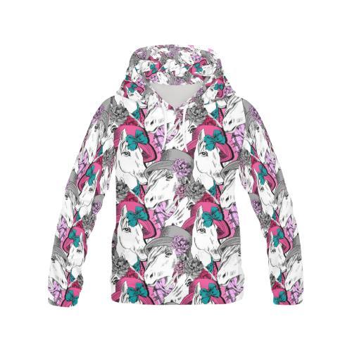 Horse Pattern Print Women Pullover Hoodie-grizzshop