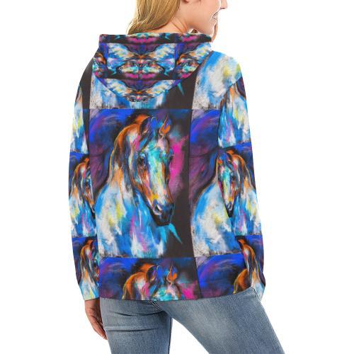 Horse Portrait Pattern Print Women Pullover Hoodie-grizzshop