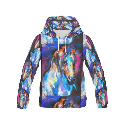 Horse Portrait Pattern Print Women Pullover Hoodie-grizzshop