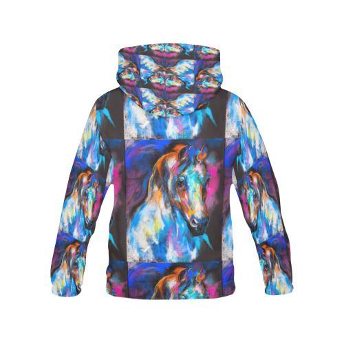 Horse Portrait Pattern Print Women Pullover Hoodie-grizzshop