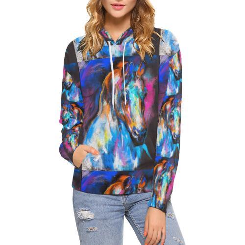 Horse Portrait Pattern Print Women Pullover Hoodie-grizzshop