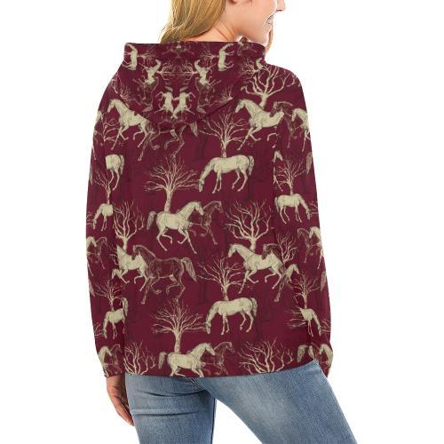 Horse Print Pattern Women Pullover Hoodie-grizzshop