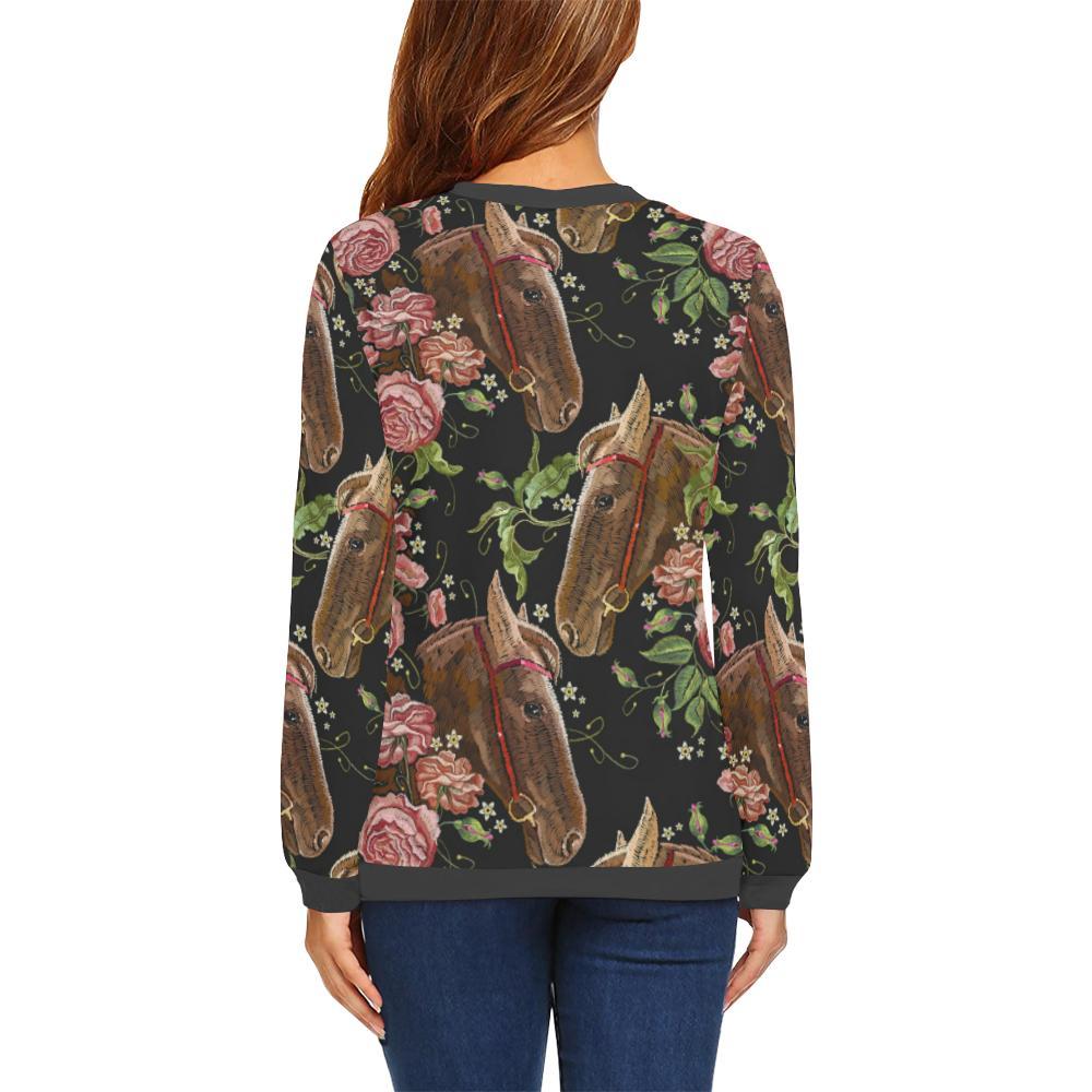Horse Rose Pattern Print Women's Sweatshirt-grizzshop