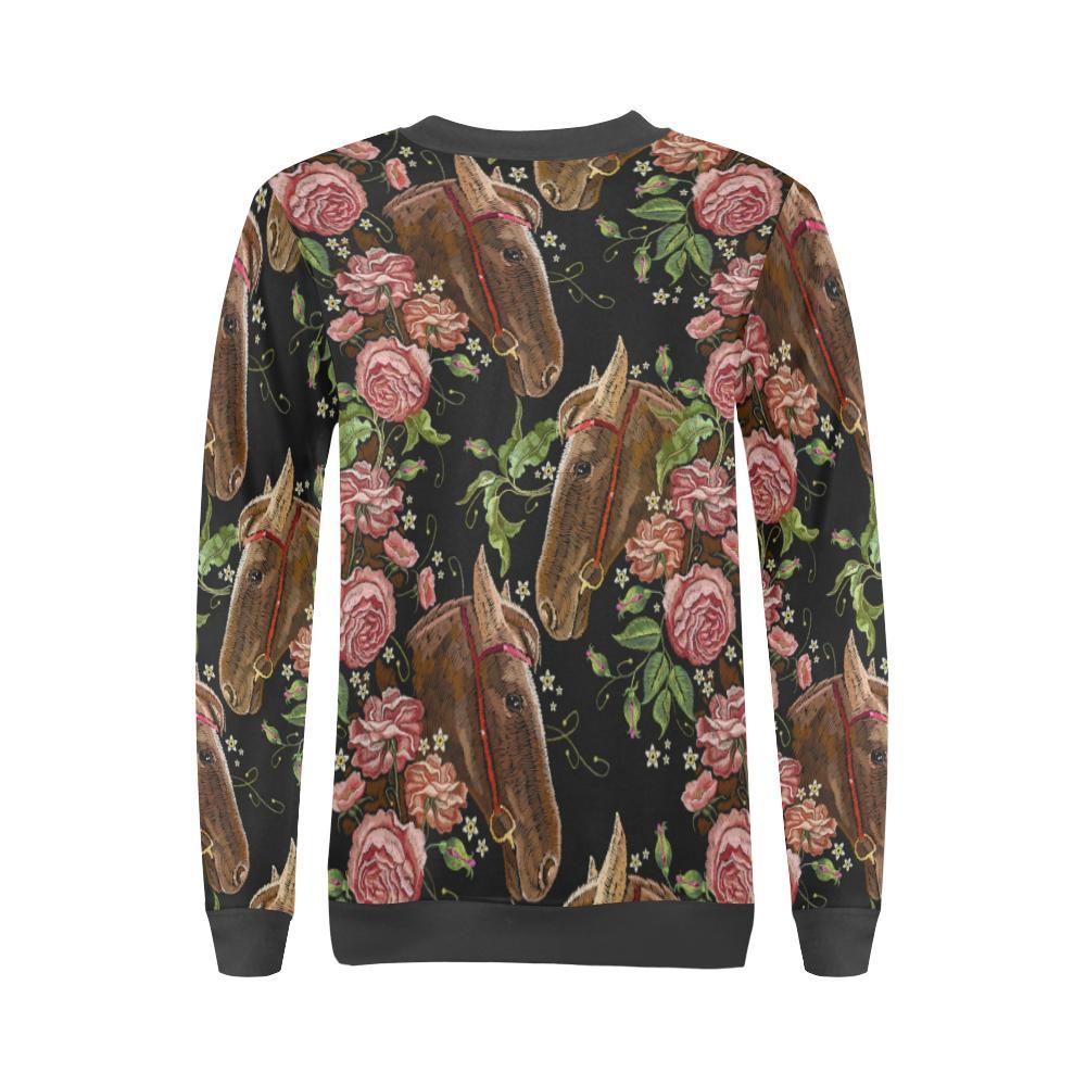 Horse Rose Pattern Print Women's Sweatshirt-grizzshop