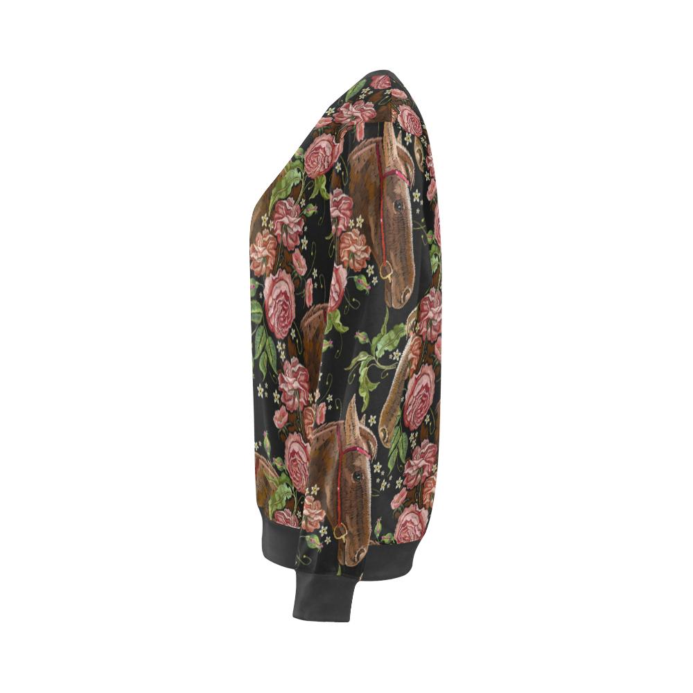 Horse Rose Pattern Print Women's Sweatshirt-grizzshop