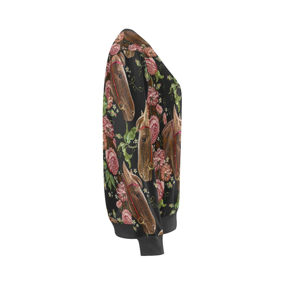 Horse Rose Pattern Print Women's Sweatshirt-grizzshop