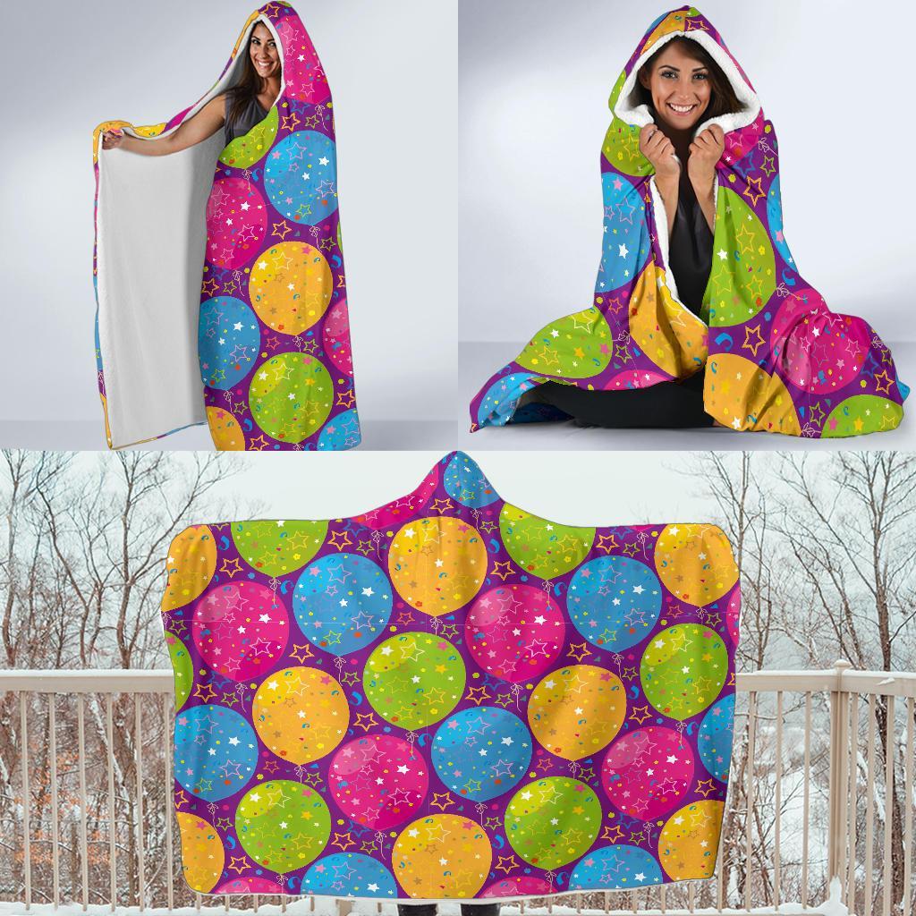 Hot Air Balloon Colorful Pattern Print Hooded Blanket-grizzshop