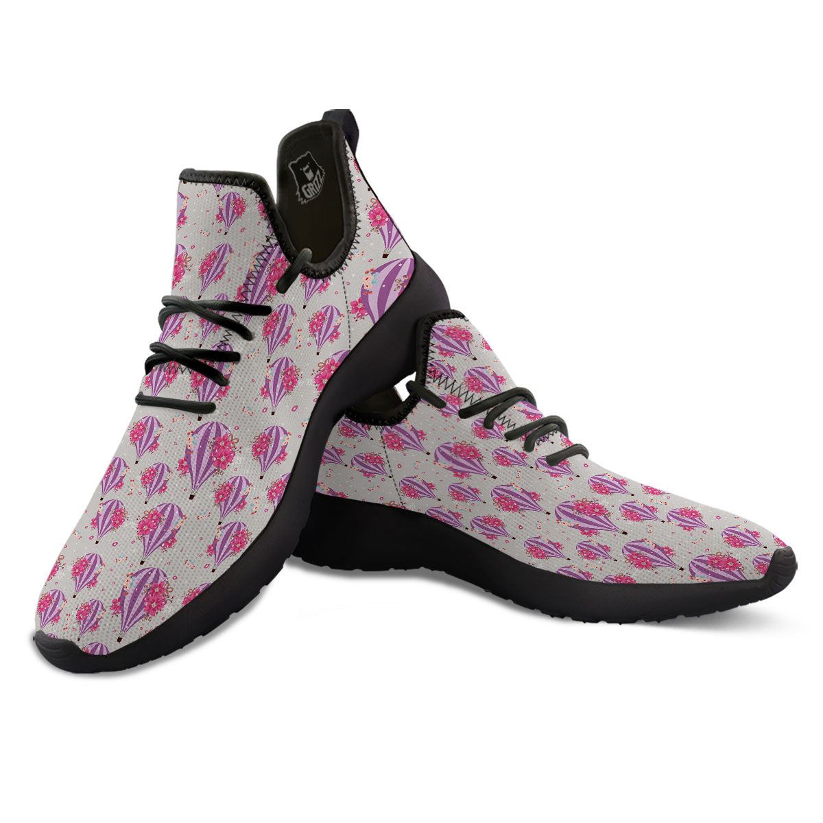 Hot Air Balloon Floral Print Pattern Black Athletic Shoes-grizzshop