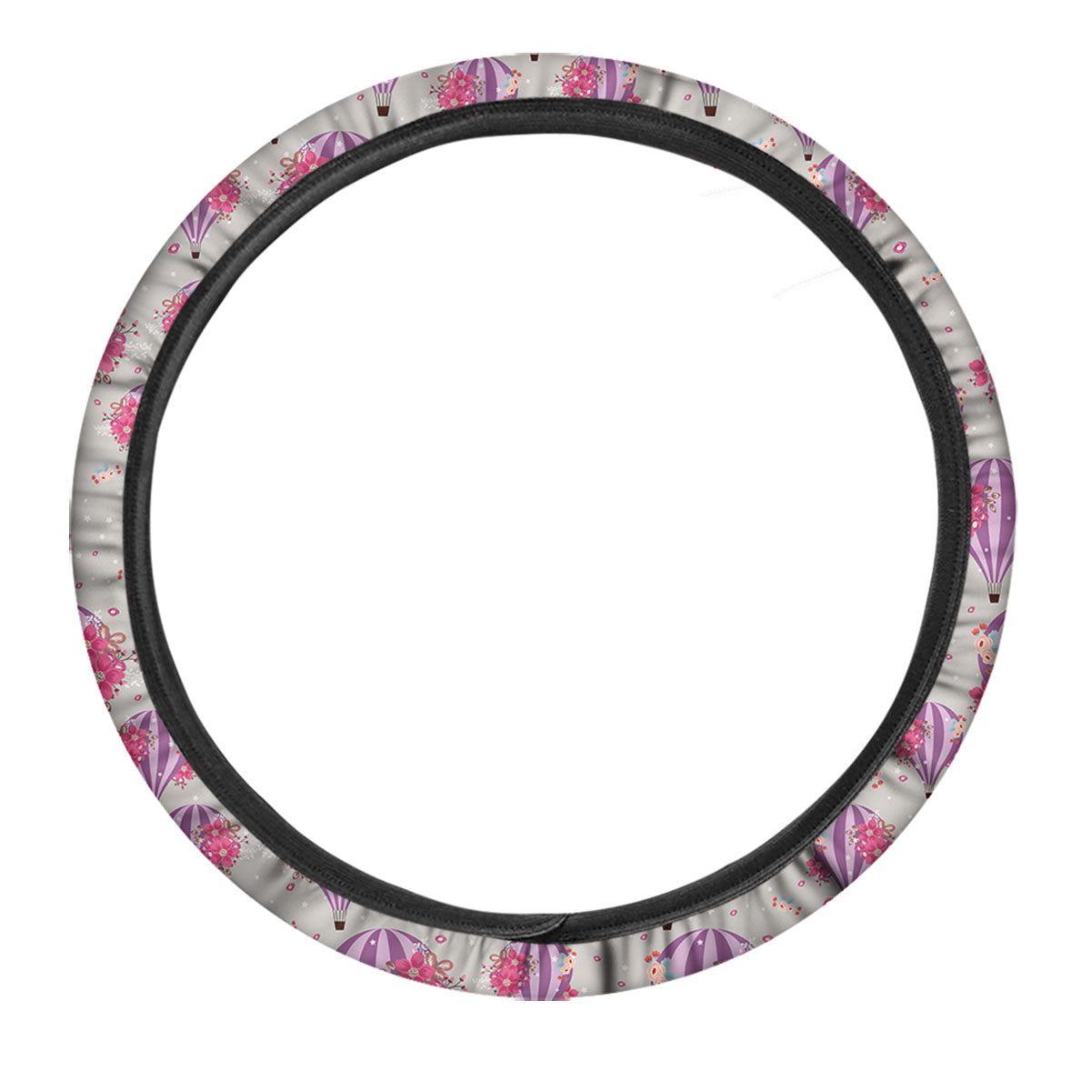 Hot Air Balloon Floral Print Pattern Car Steering Wheel Cover-grizzshop