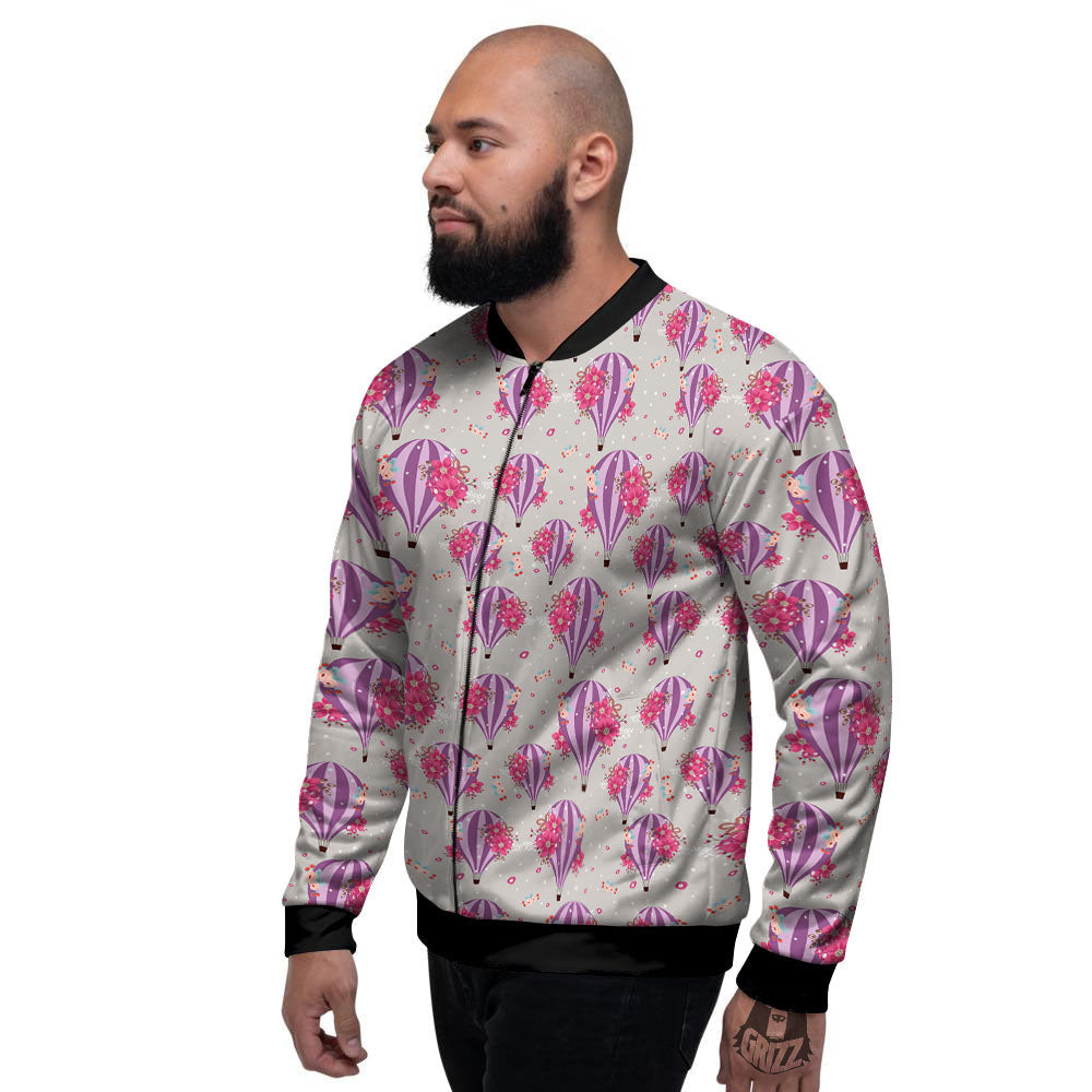 Hot Air Balloon Floral Print Pattern Men's Bomber Jacket-grizzshop