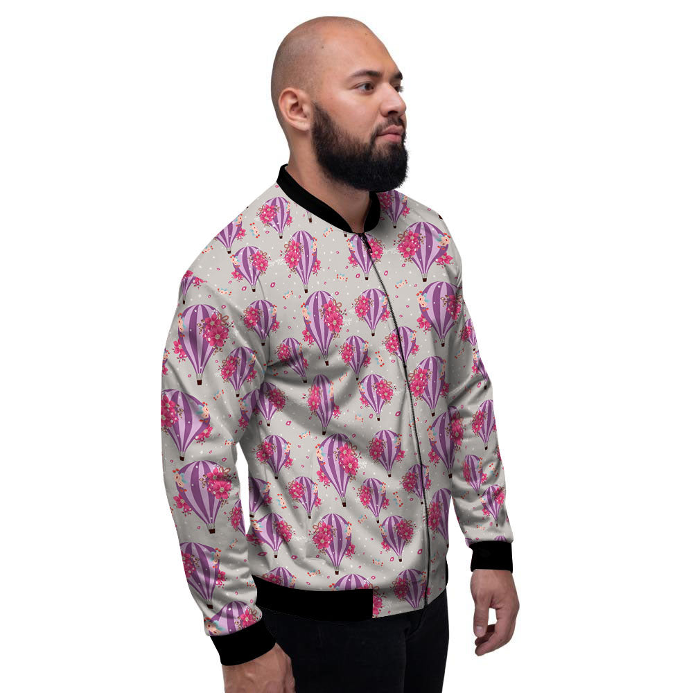 Hot Air Balloon Floral Print Pattern Men's Bomber Jacket-grizzshop