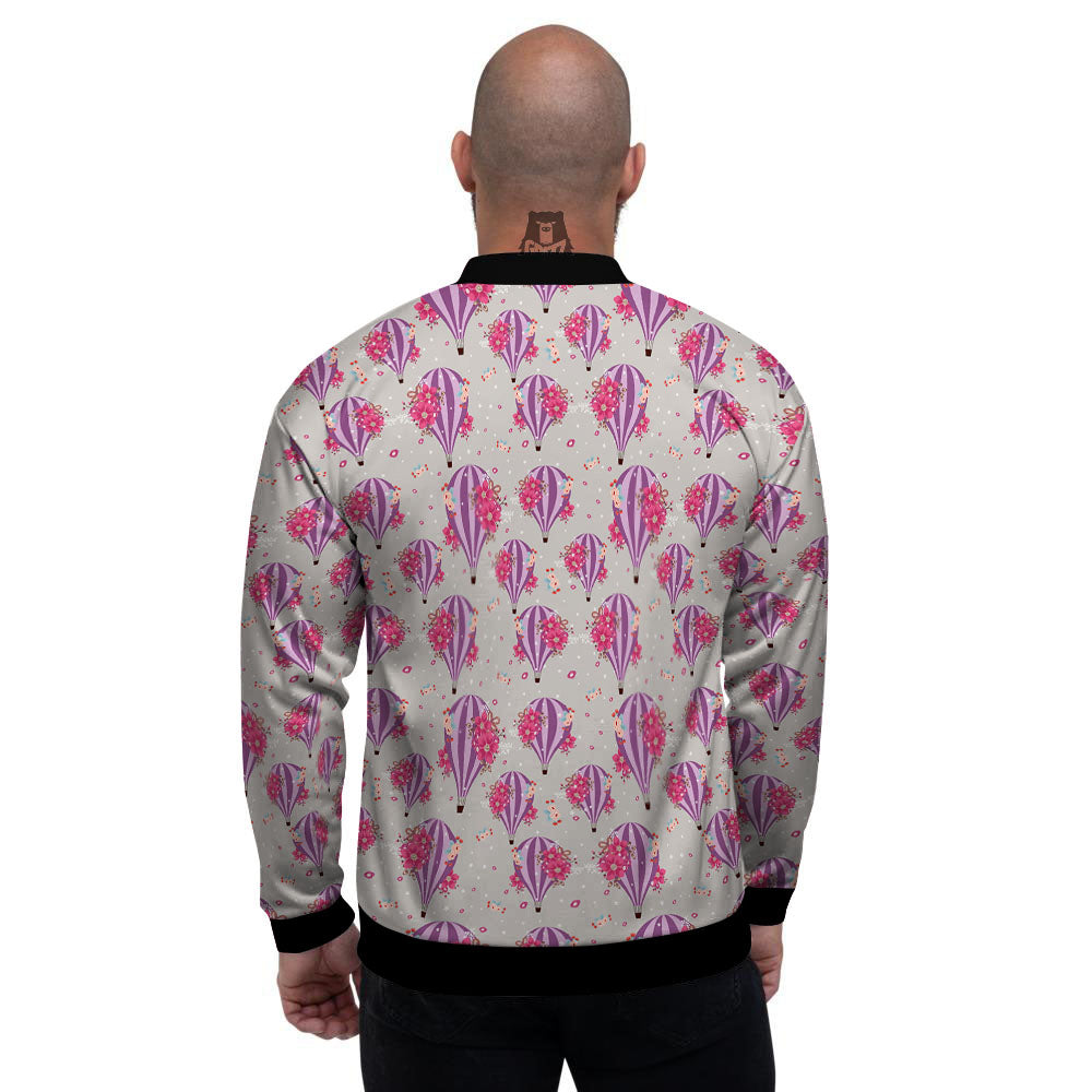 Hot Air Balloon Floral Print Pattern Men's Bomber Jacket-grizzshop