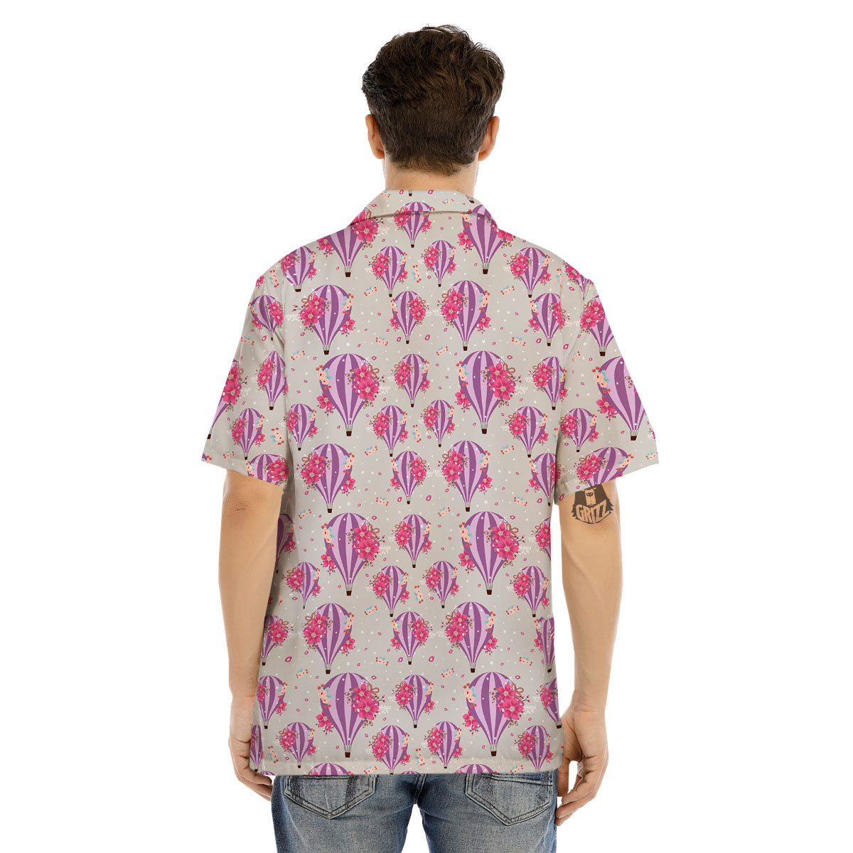 Hot Air Balloon Floral Print Pattern Men's Hawaiian Shirt-grizzshop