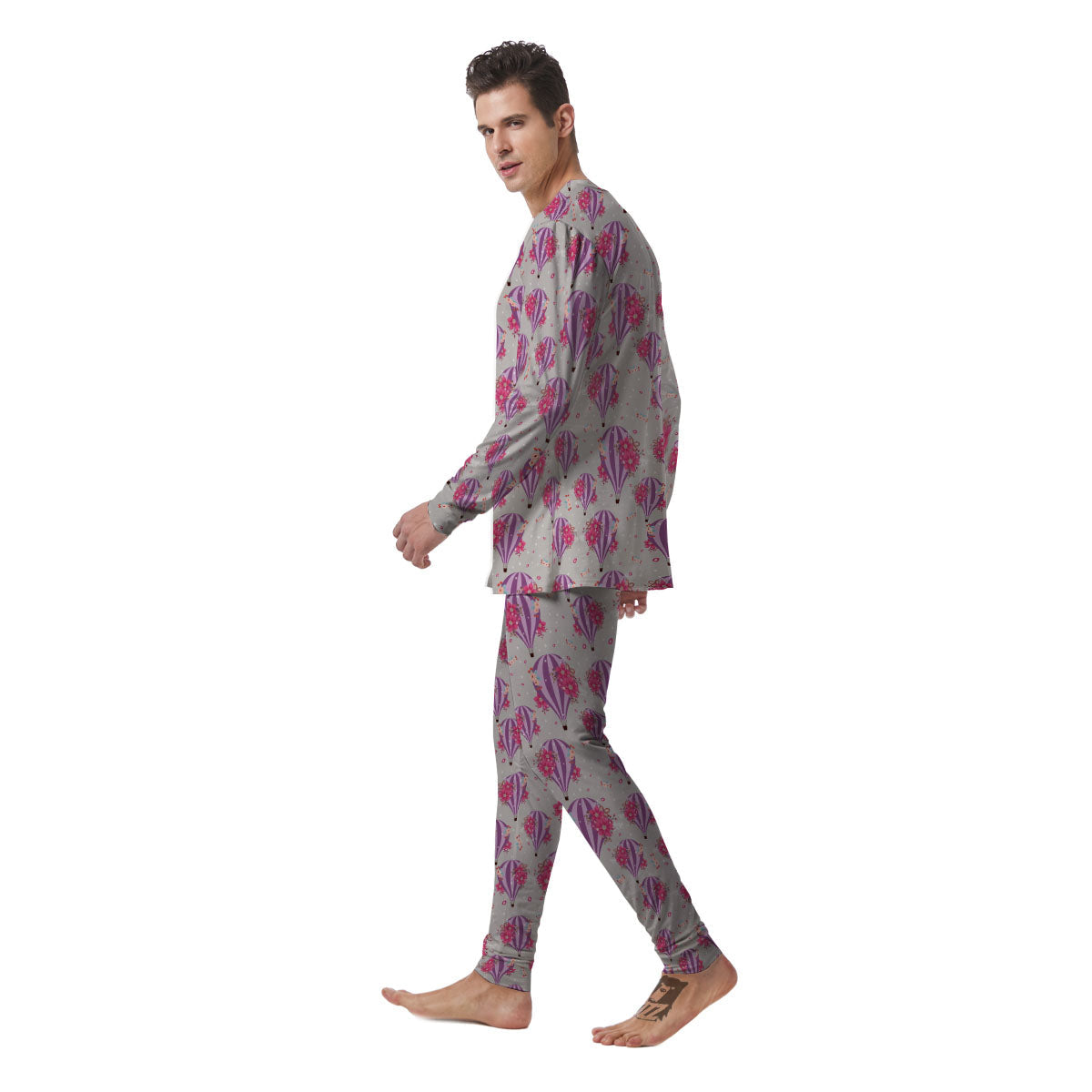 Hot Air Balloon Floral Print Pattern Men's Pajamas-grizzshop