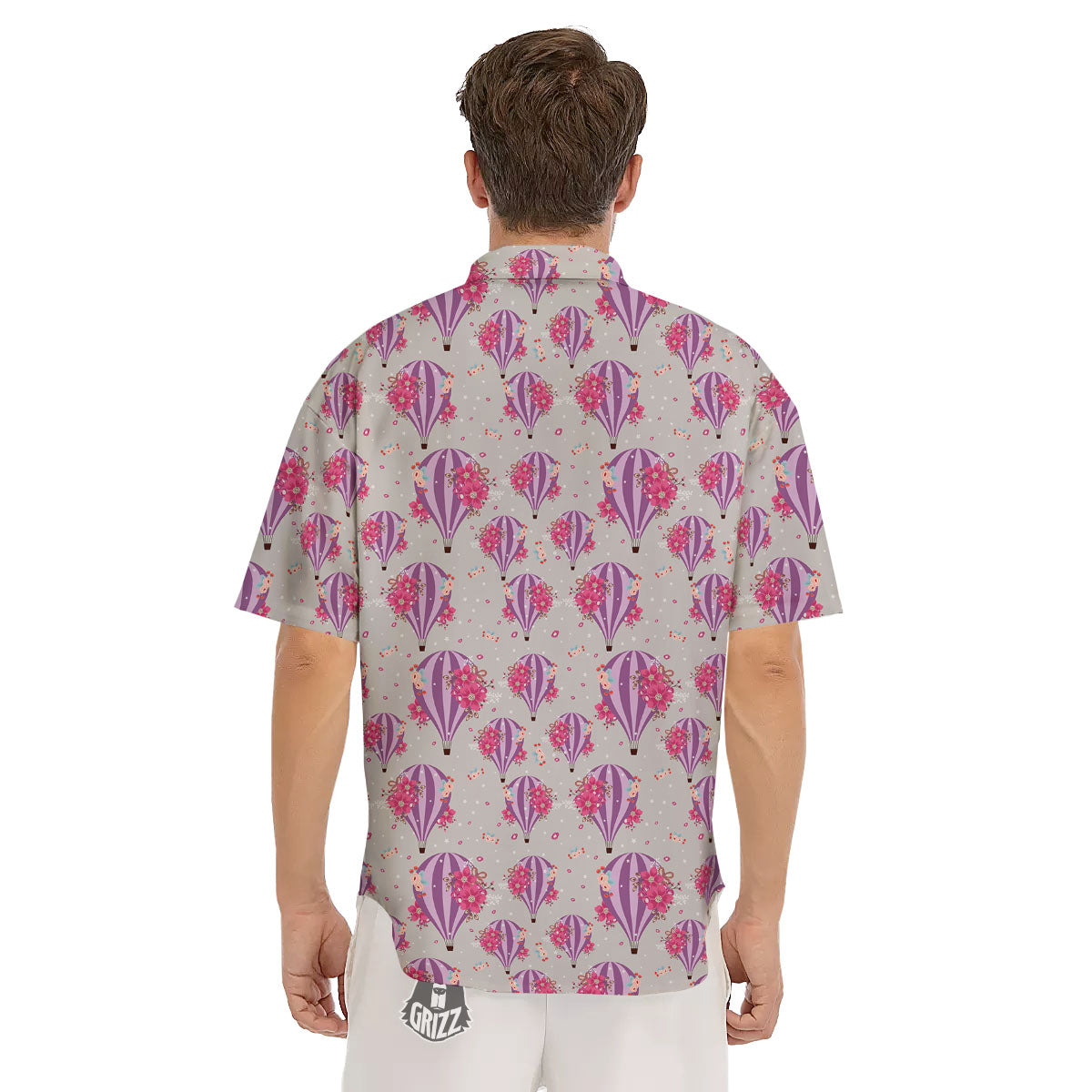 Hot Air Balloon Floral Print Pattern Men's Short Sleeve Shirts-grizzshop