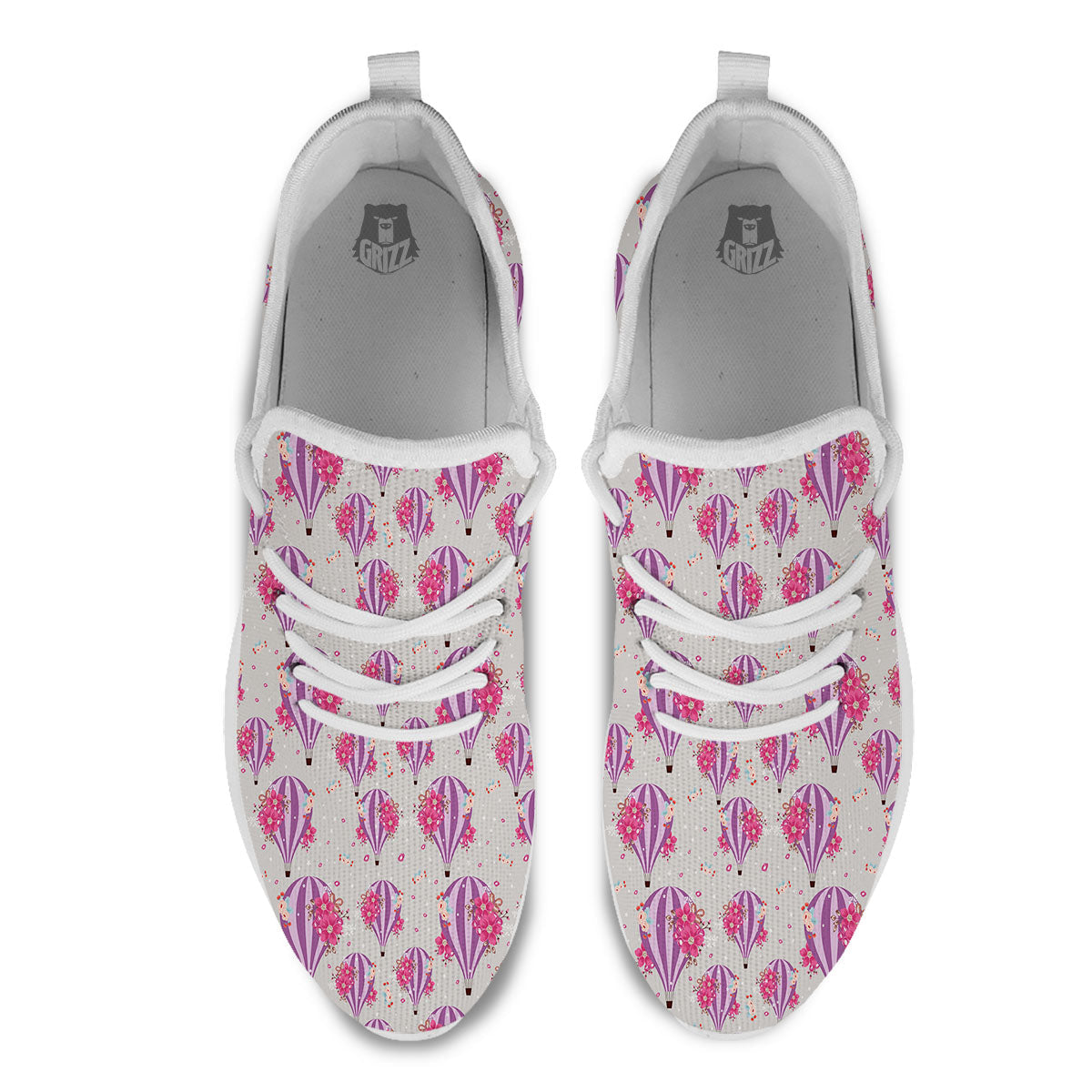 Hot Air Balloon Floral Print Pattern White Athletic Shoes-grizzshop
