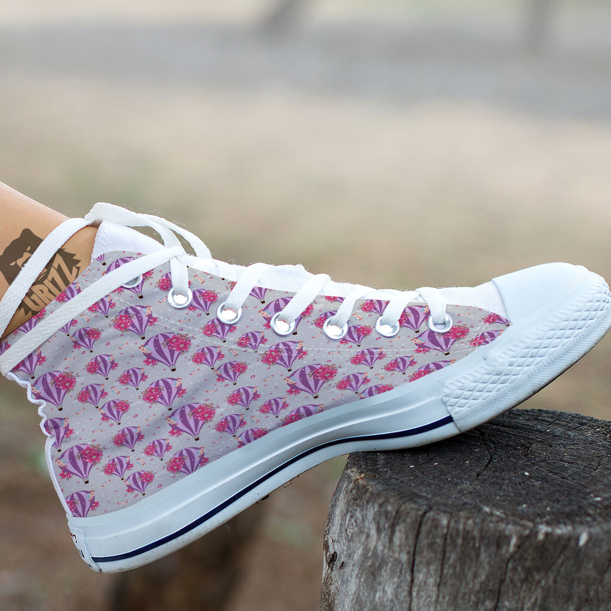 Hot Air Balloon Floral Print Pattern White High Top Shoes-grizzshop