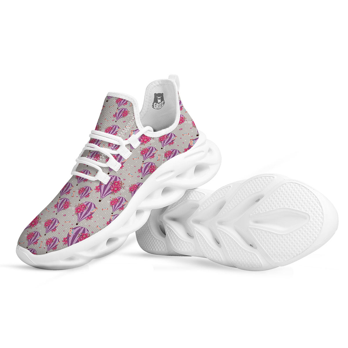 Hot Air Balloon Floral Print Pattern White Running Shoes-grizzshop