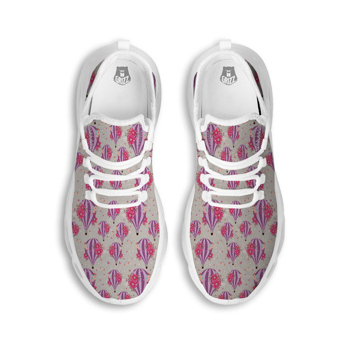 Hot Air Balloon Floral Print Pattern White Running Shoes-grizzshop